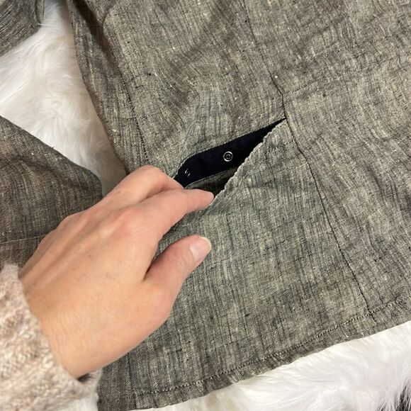 Flax Button Snap Black Tweed Linen Shirt C14 - Picture 8 of 11
